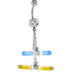 Glowstick Duo Crystalline Gem Chain Dangle Belly Ring