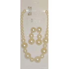 Simulated Graduated Ivory Pearl Short Chain Genuine Gold Plated Necklace Earrings for Women and...