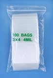 3" x 4", 4 Mil Clear White Block Zip Lock Bags, 5 Packs of 100