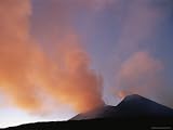 A Setting Sun Adds Color to Plumes of Volcanic Gases from Mount Etna Photographic Poster Print, 24x18