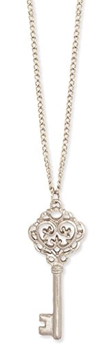 Silver Metal Ornate Key Pendant Necklace