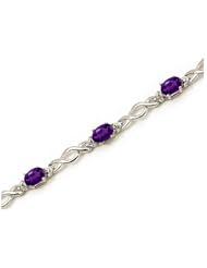 14K White Gold Oval Amethyst and Diamond Bracelet by Jewelry Mountain
