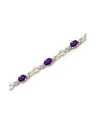 10K White Gold Oval Amethyst and Diamond Bracelet