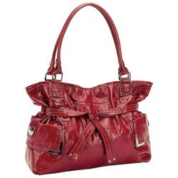 New Gigi Chantal Large Red Faux Leather Purse With Leopard Print Lining Zippered Main Compartment