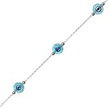 Sterling Silver Triple Blue Evil Eye Murano Glass Anklet 9in-10in
