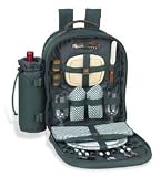Picnic At Ascot Green Super Deluxe Picnic Basket for Two with Plaid Napkins