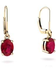 Created Ruby 14kt Yellow Gold Lever Back Earrings