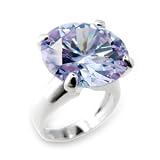 Women's Solitaire Light Amethyst Color Cubic Zirconia Rhodium Ring, Size: 5-10
