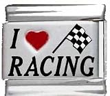 Clearly Charming I Heart Flag Racing Red Heart Laser Italian Charm