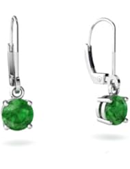 Genuine Emerald 14kt White Gold Lever Back Earrings