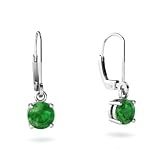 14K White Gold Round Genuine Emerald Lever Back Earrings