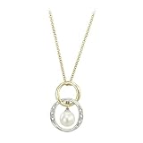 Chinese Fresh Water Pearl and 0.03 ct. Diamond Circle Necklace in 14K Two Tone Gold -16''