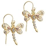 Dragonfly Fashion Earrings in 14K Tricolor Gold