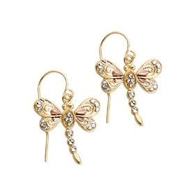 Dragonfly Fashion Earrings in 14K Tricolor Gold by 