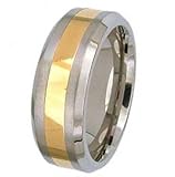 8MM Men's High Polished Titanium Wedding Band with Gold Plated Center and Tapered Edges