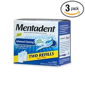 Mentadent Fluoride Toothpaste Advanced Cleaning 5.25-Ounce Refills in 2-Count Boxes, Packaging May Vary (Pack of 3)