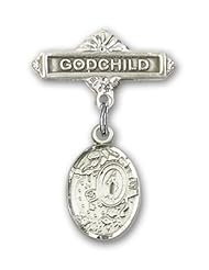 Sterling Silver Baby Badge with Miraculous Charm and Godchild Badge Pin