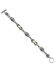 Sterling Silver W/14k 10-10.5mm Black Fw Cultured Pearl 7.5in Bracelet