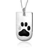 Men's Sterling Silver Enamel Dog Tag Paw Diamond Pendant Necklace - 0.10 carat