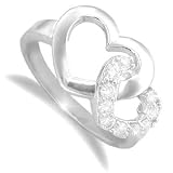 Image of Jewelco London 18 carat solid white gold 0.32 carat brilliant cut Fine Diamond claw-set entwined hearts design Ring