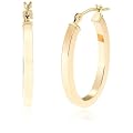 Duragold 14k Yellow Gold Squared Tube Oval Hoop Earrings(0.6