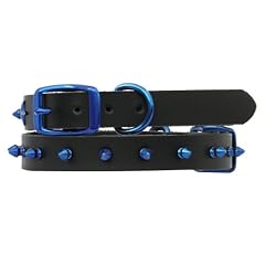 Platinum Pets Latigo-Leder Hundehalsband in Schwarz mit Blau "Spikes", 43.18cm - 50.8cm