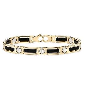 14K Yellow Gold Onyx Mens Bracelet w White Gold Screws by Ice.com