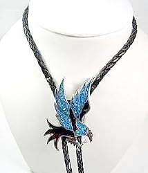 Turquoise / Enamel Polished Pewter Flying Eagle Bolo Tie