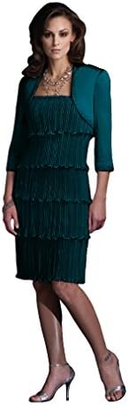 Social Occasions 210866 Micro Pleated Tiered Dress with 3/4 Sleeve Jacket (6, Teal)