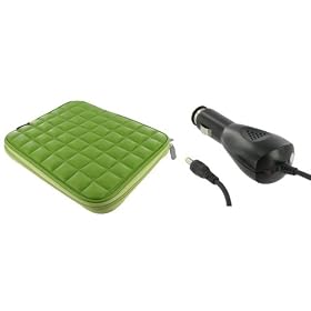 ASUS Eee PC 901 8.9-Inch Netbook Laptop Sleeve Slipcase with 12v Car Charger (Memory Foam with Faux Leather - Green)