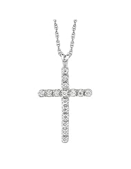 Silver Rhodium Plated Polish 18" 1.1mm Cable Chain And Lobster Clasp With .05 Carat White Diamond On Cross Pendant