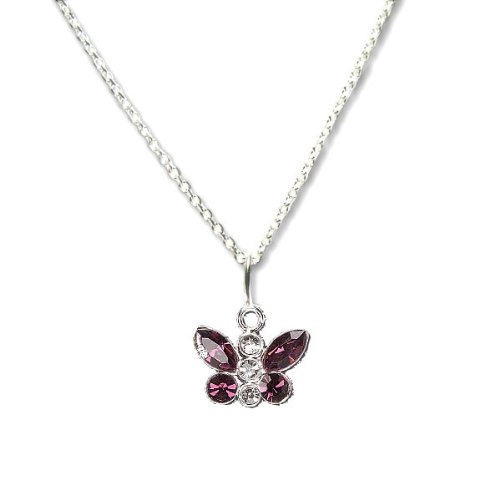 Butterfly Necklace Accented with Swarovski Crystal Amethyst Rhinestones Set in Sterling Silver