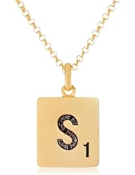 Scrabble 925 Yellow Gold Plated 0.042ct Diamond Initial S Pendant Necklace, 18"