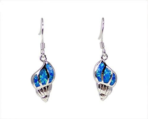 Sterling Silver Sea Shell Earrings with Inlaid Blue Opal