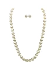 White Freshwater Cultured Pearl Necklace and Stud Earrings Set with Sterling Silver Clasp (9-10mm)