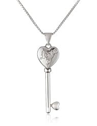 Sterling Silver Diamond Accent Heart Key "Love" Locket Pendant Necklace