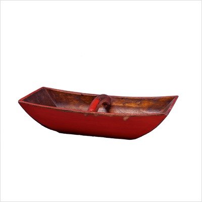 Asian Antique Boat Tray in Distressed Red