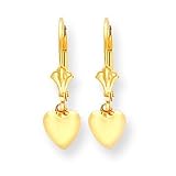 14k Leverback Dangle Heart Earrings