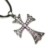 Purple Amethyst Austrian Rhinestone Cross Antique Silver Necklace