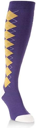 Unisex Purple and Gold Argyle Over the Calf Knee High Socks