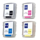 Electronics : Set of 4 TeckNet Compatible HP C4844, C4836, C4837, C4838, Ink Cartridge No 10 and No 11 28Ml - Four Colors