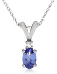 10k White Gold Tanzanite and Diamond Pendant Necklace (0.03 cttw, GHI Color, I2-I3 Clarity), 17"