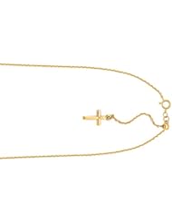 14K Yellow Gold 22 Inch Diamond Cut Adjustable Cable Chain with Spring Ring Clasp and Small Cross Charm