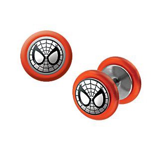  Spiderman 316L Surgical Steel Fake Plugs - 18G Ear Wire - Sold as a Pair
