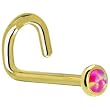 Solid 14KT Yellow Gold 2mm Brilliant Pink Synthetic Opal Left Nostril Screw - 20 Gauge