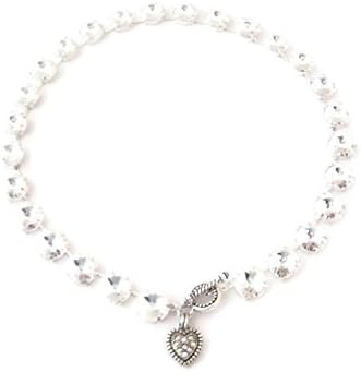 19 Inch Swarovski Clear Crystal Rivoli Rhinestone Silver Necklace, Heart Charm Toggle