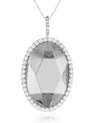 14K White Gold Italian Faceted Cubic-Zirconia Pendant Necklace, 18"