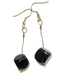 Obsidian Earrings 02 Dangle Rainbow Black Cube Brass Crystal Healing Gemstone 2