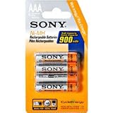 Sony Rechargeable AAA 900 mAh NiMH Batteries, 4 Pack
