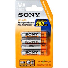 Sony NHAAAB4E Rechargeable AAA 900 NiMH Batteries (4 Pack)